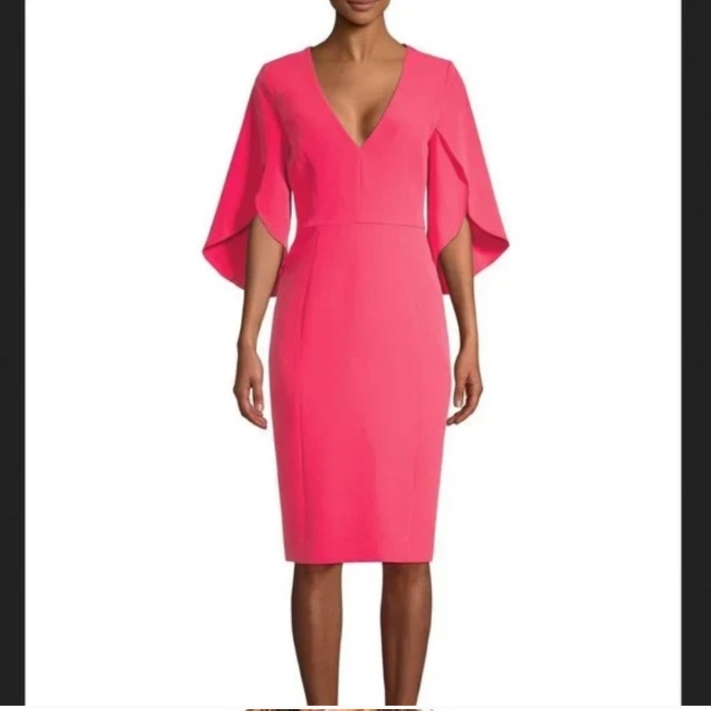 Milly Pink Sheath Midi Dress V-Neck 3/4 Sleeve